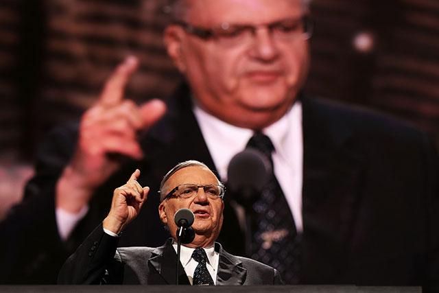 Maricopa County Sheriff Joe Arpaio gestures to the crowd while delivering a speech on the fourth day of the Republican National Convention on July 21, 2016, at the Quicken Loans Arena in Cleveland, Ohio. (Photo: John Moore / Getty Images)